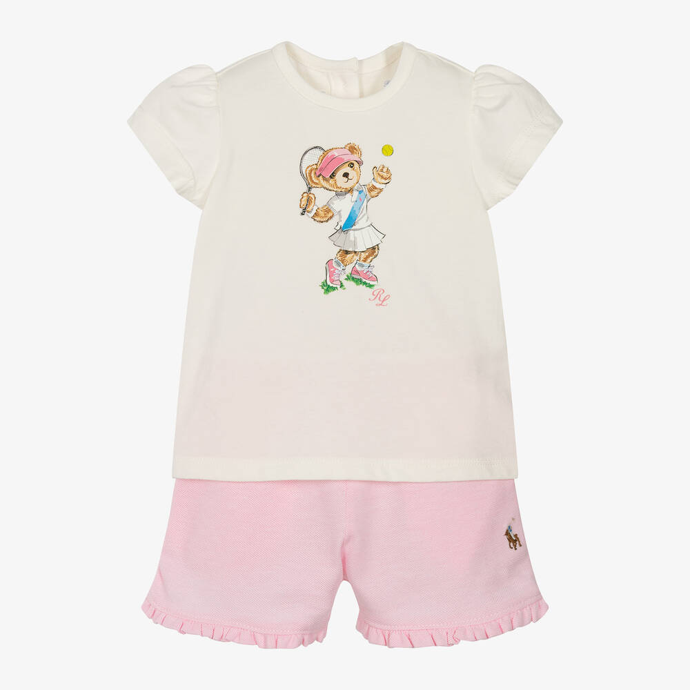 Ralph Lauren-Baby Girls White & Pink Shorts Set | Childrensalon Outlet