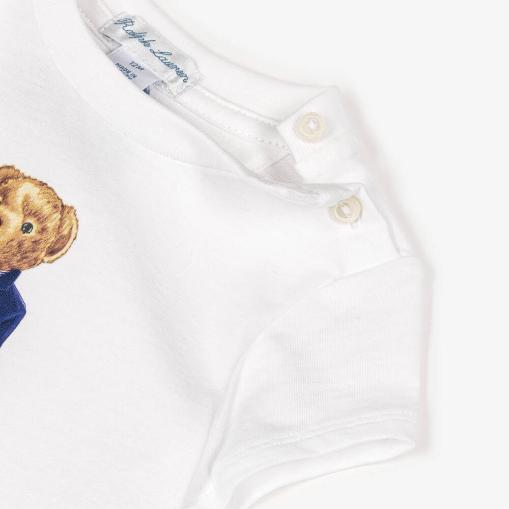 Ralph Lauren-Baby Girls White Wimbledon Collection Dress with Polo Bear | Childrensalon Outlet