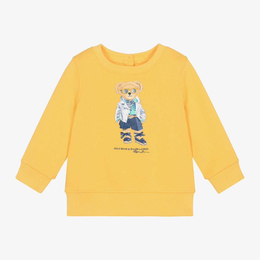 Ralph Lauren Baby Girls Yellow Cotton Bear Sweatshirt Childrensalon Outlet