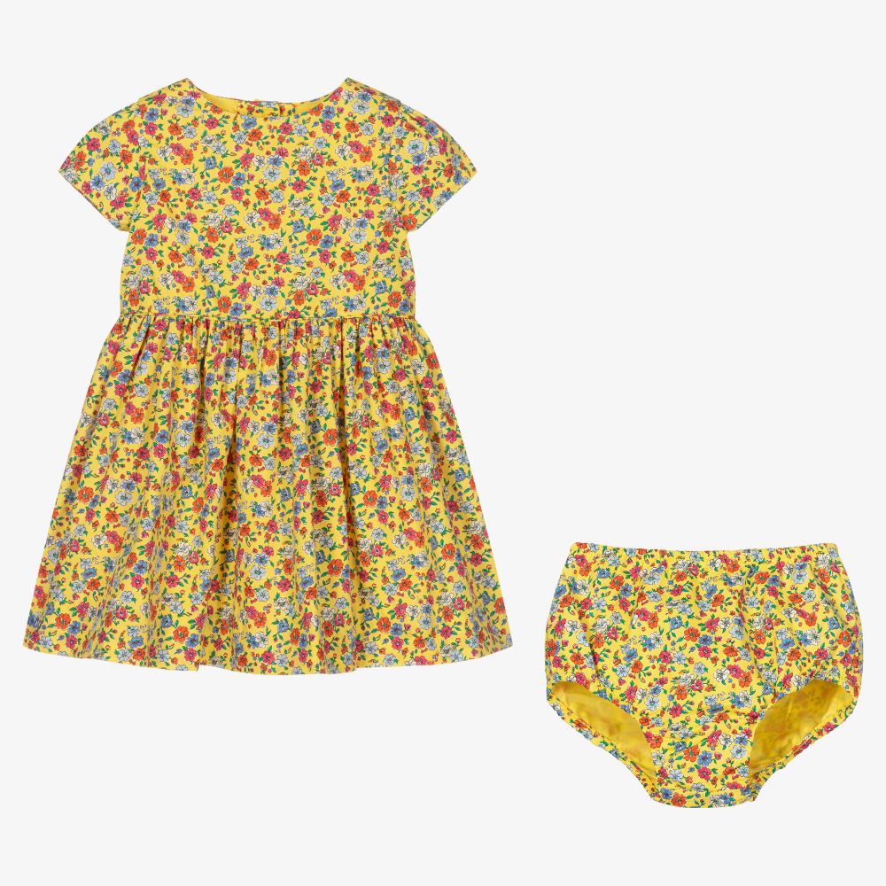 رالف لورين-طقم فستان قطن لون أصفر للمولودات | Childrensalon Outlet