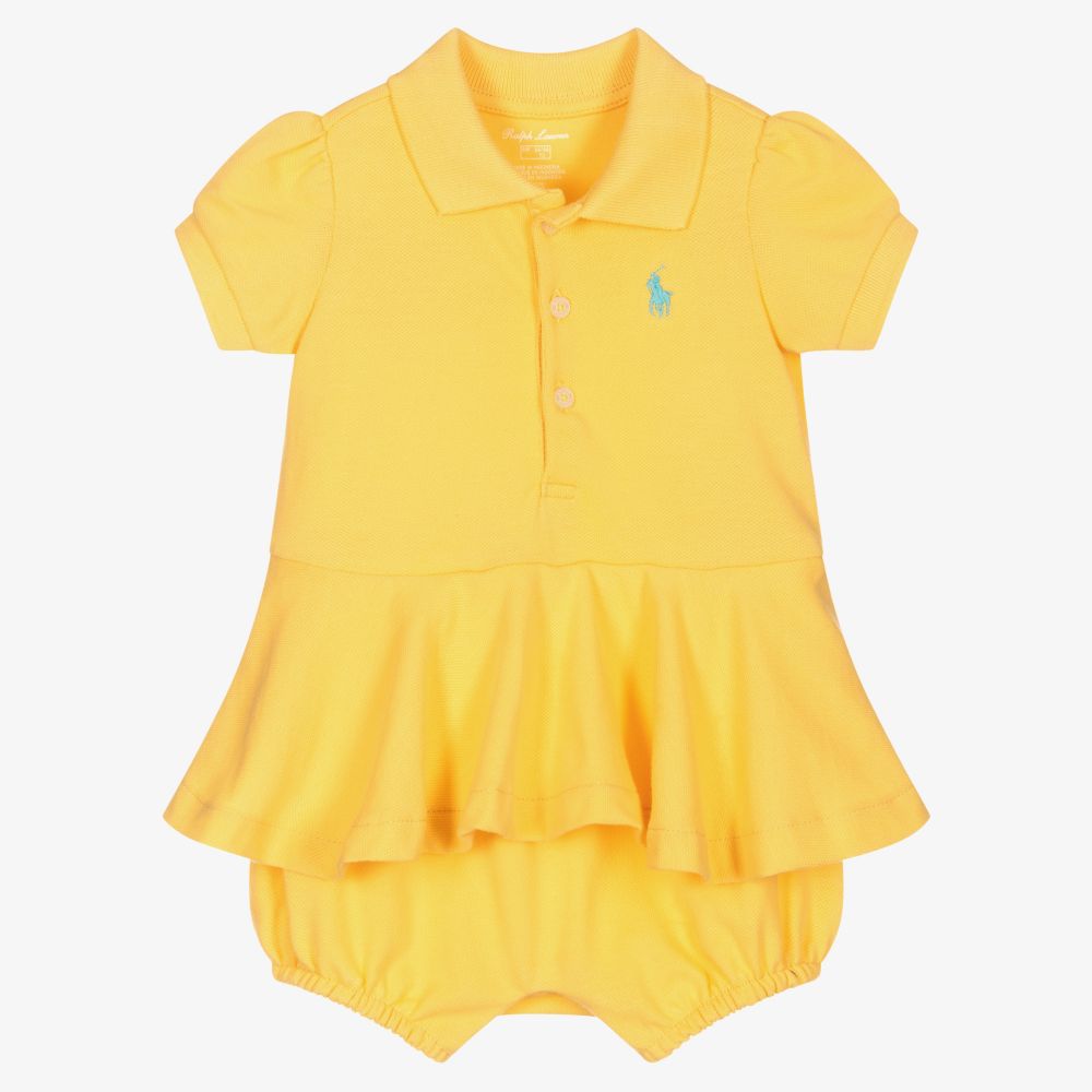 Ralph Lauren - تبّان قطن بيكيه لون أصفر للمولودات | Childrensalon