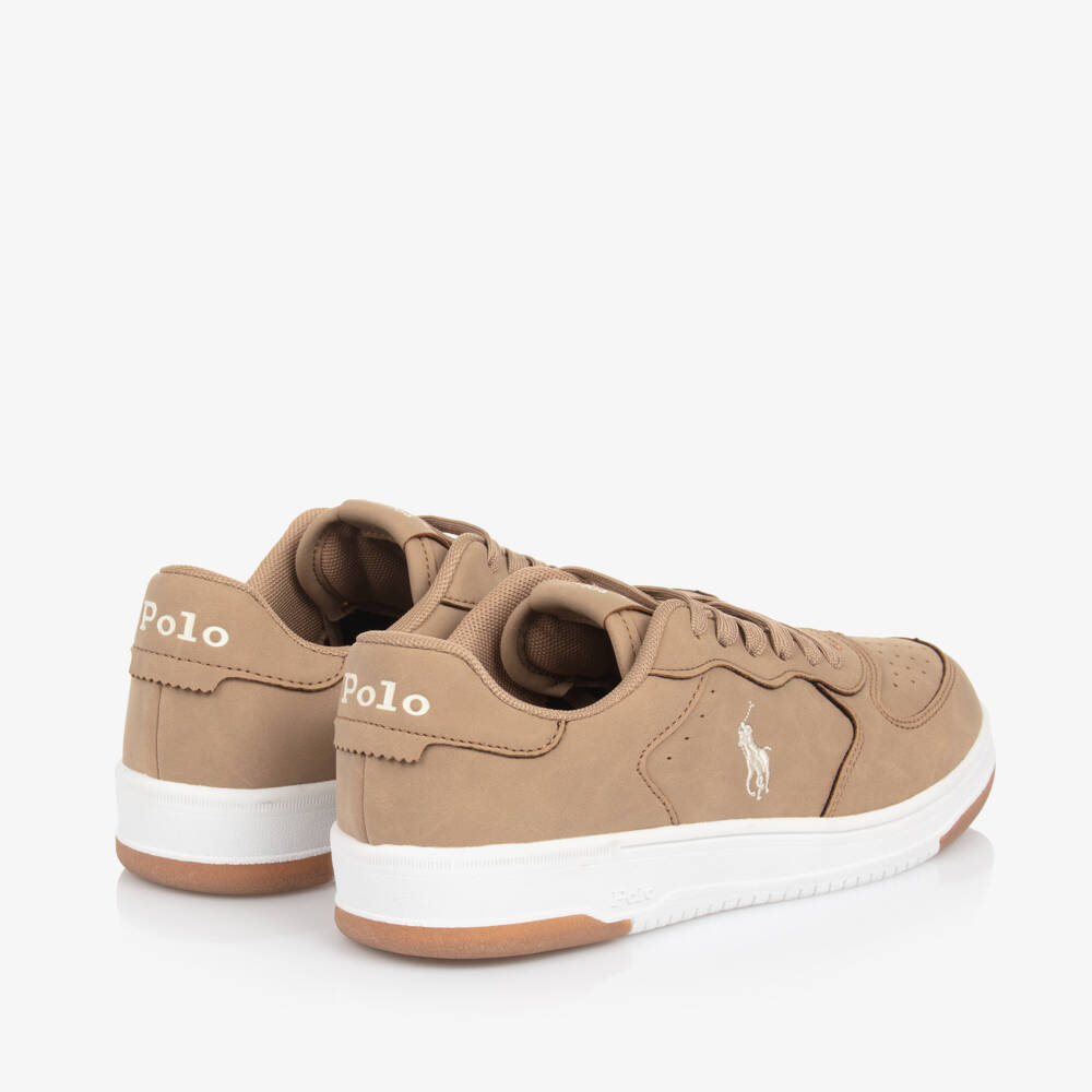Ralph Lauren-Beige Faux Leather Lace-Up Trainers | Childrensalon Outlet