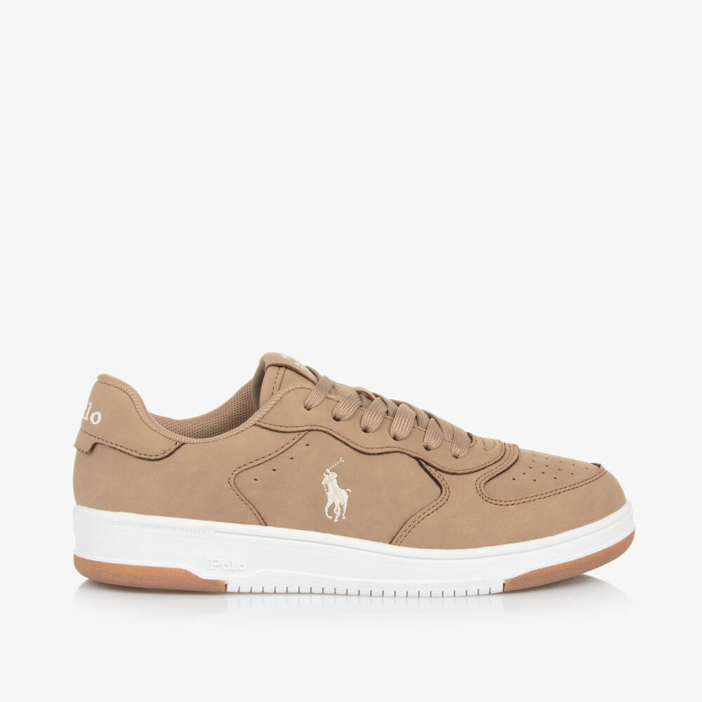 Ralph Lauren-Beige Faux Leather Lace-Up Trainers | Childrensalon Outlet