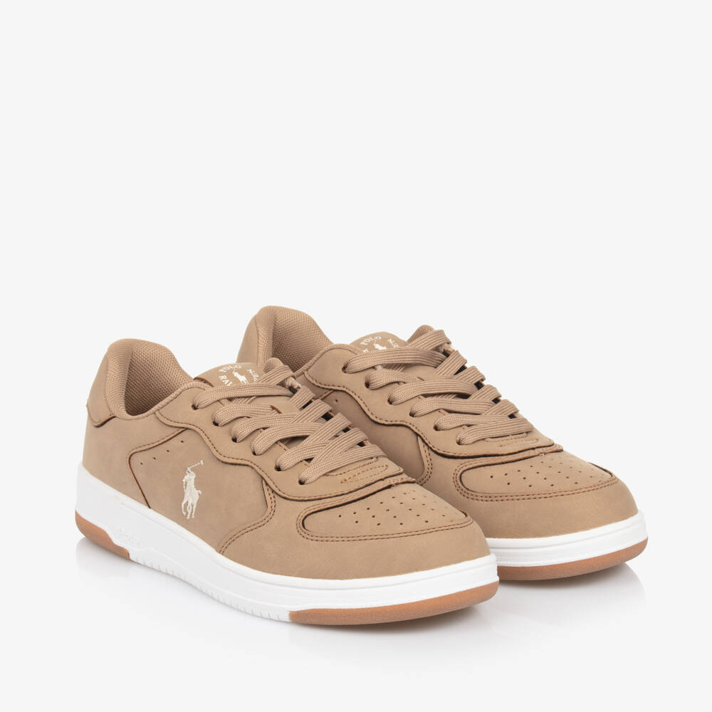 Ralph Lauren-Beige Faux Leather Lace-Up Trainers | Childrensalon Outlet