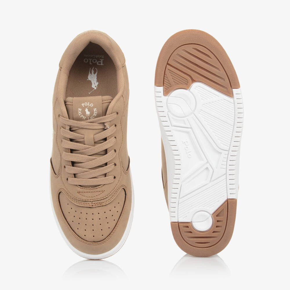 Ralph Lauren-Beige Faux Leather Lace-Up Trainers | Childrensalon Outlet