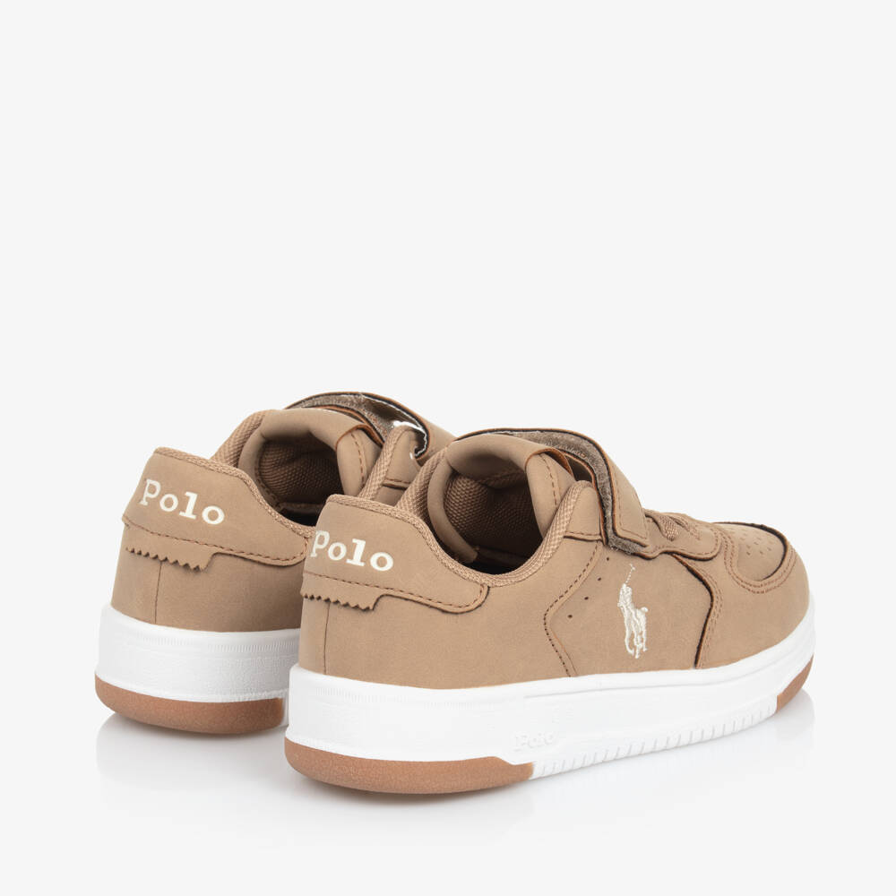 Ralph Lauren-حذاء رياضي بيج من الجلد الصناعي مع إغلاق فيلكرو | Childrensalon Outlet