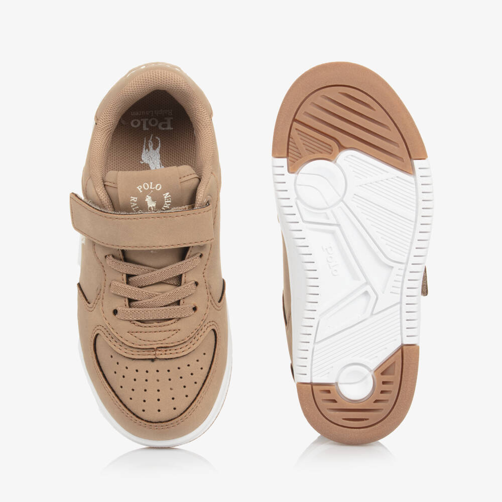Ralph Lauren-حذاء رياضي بيج من الجلد الصناعي مع إغلاق فيلكرو | Childrensalon Outlet