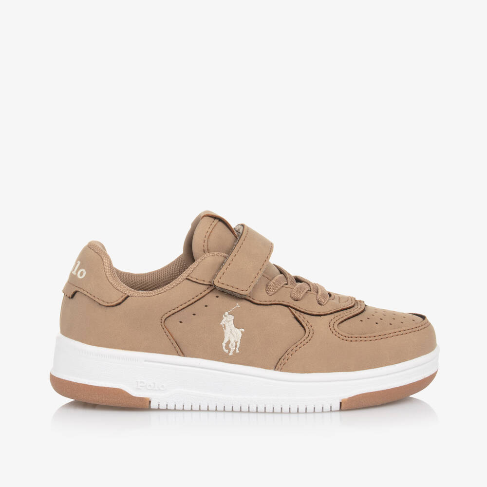 Ralph Lauren-حذاء رياضي بيج من الجلد الصناعي مع إغلاق فيلكرو | Childrensalon Outlet