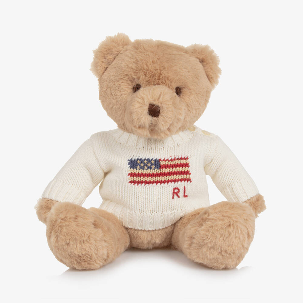 Ralph Lauren-Beige Polo Bear Soft Toy with Flag Sweater (20cm) | Childrensalon Outlet