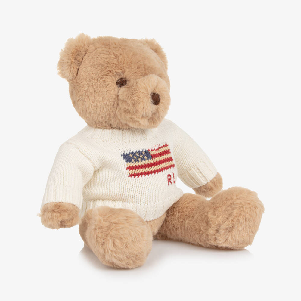Ralph Lauren-Beige Polo Bear Soft Toy with Flag Sweater (20cm) | Childrensalon Outlet