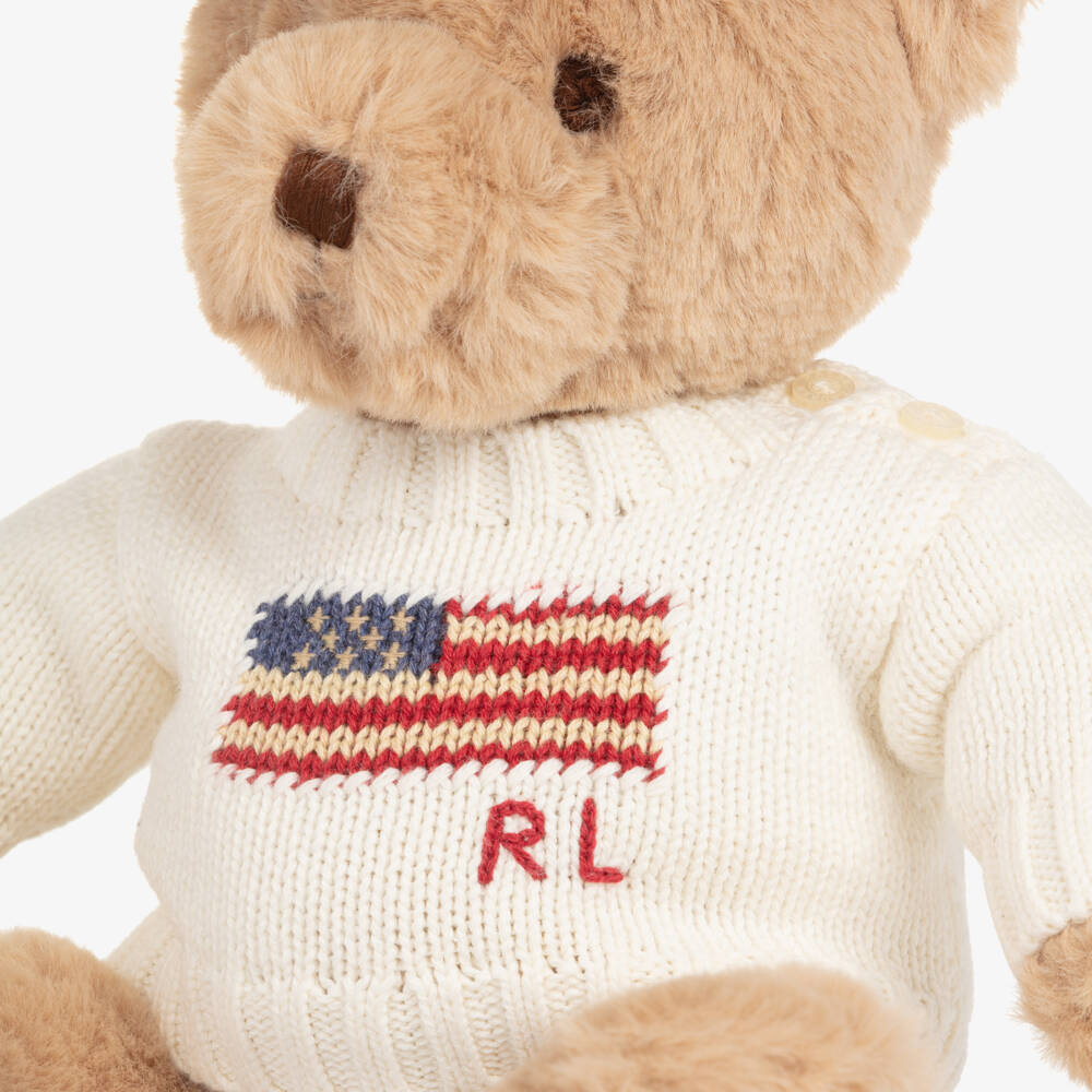 Ralph Lauren-Beige Polo Bear Soft Toy with Flag Sweater (20cm) | Childrensalon Outlet