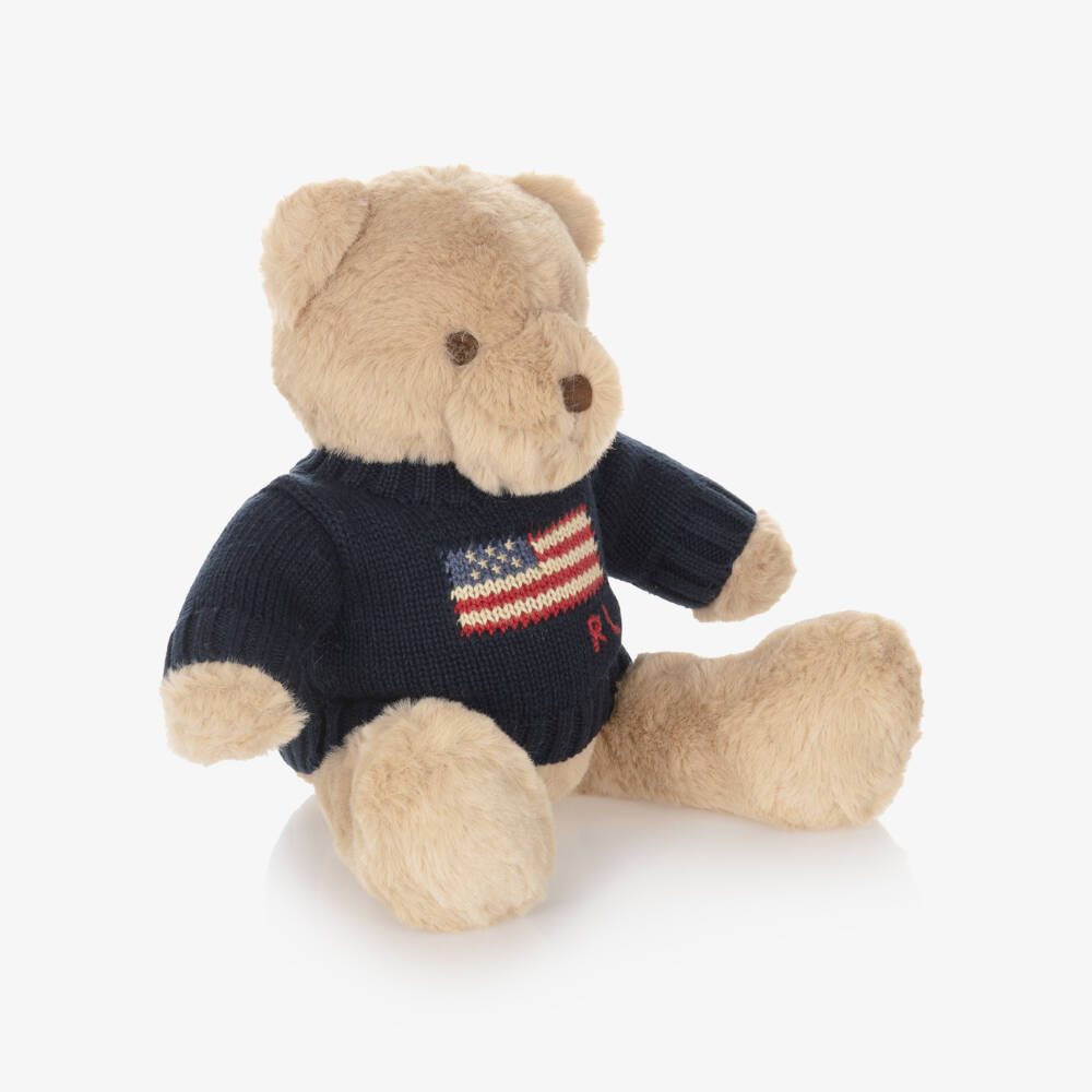 Ralph Lauren-Beige Polo Bear Soft Toy with Navy Blue Flag Sweater (20cm) | Childrensalon Outlet