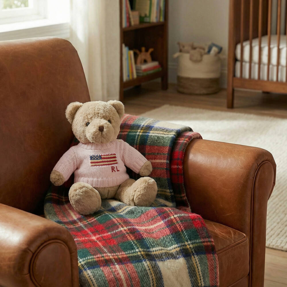 Ralph Lauren-Beige Polo Bear Soft Toy with Pink Flag Sweater (20cm) | Childrensalon Outlet