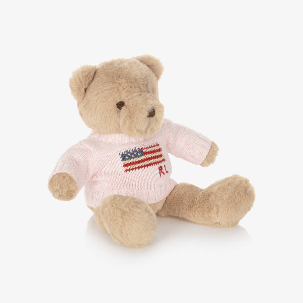 Ralph Lauren-Beige Polo Bear Soft Toy with Pink Flag Sweater (20cm) | Childrensalon Outlet
