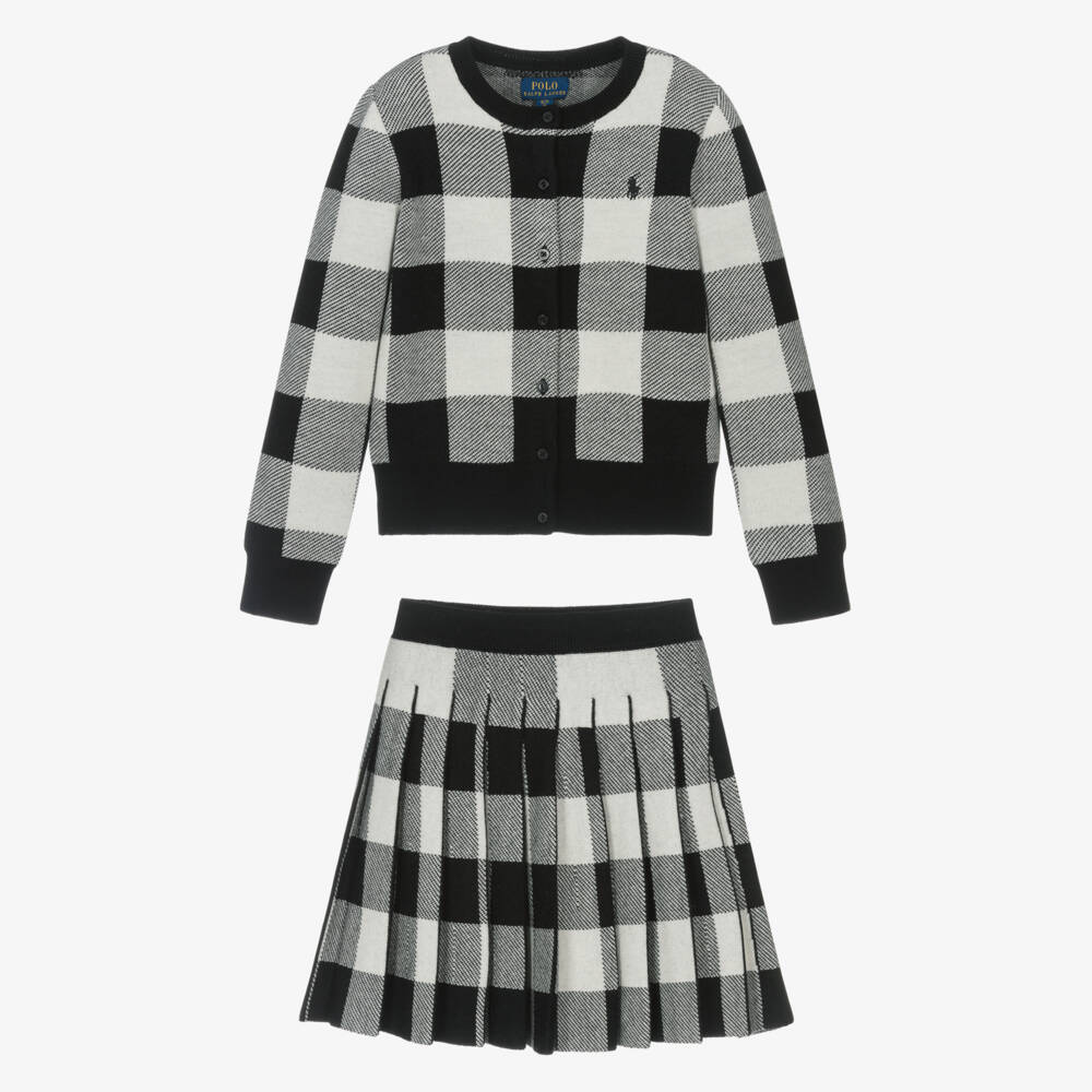 Ralph Lauren-Black And Ivory Check Skirt Set | Childrensalon Outlet