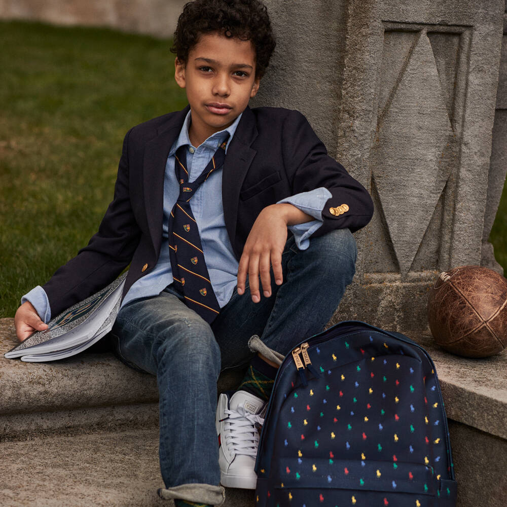 Ralph Lauren-Blue Canvas Pony Backpack (44cm) | Childrensalon Outlet