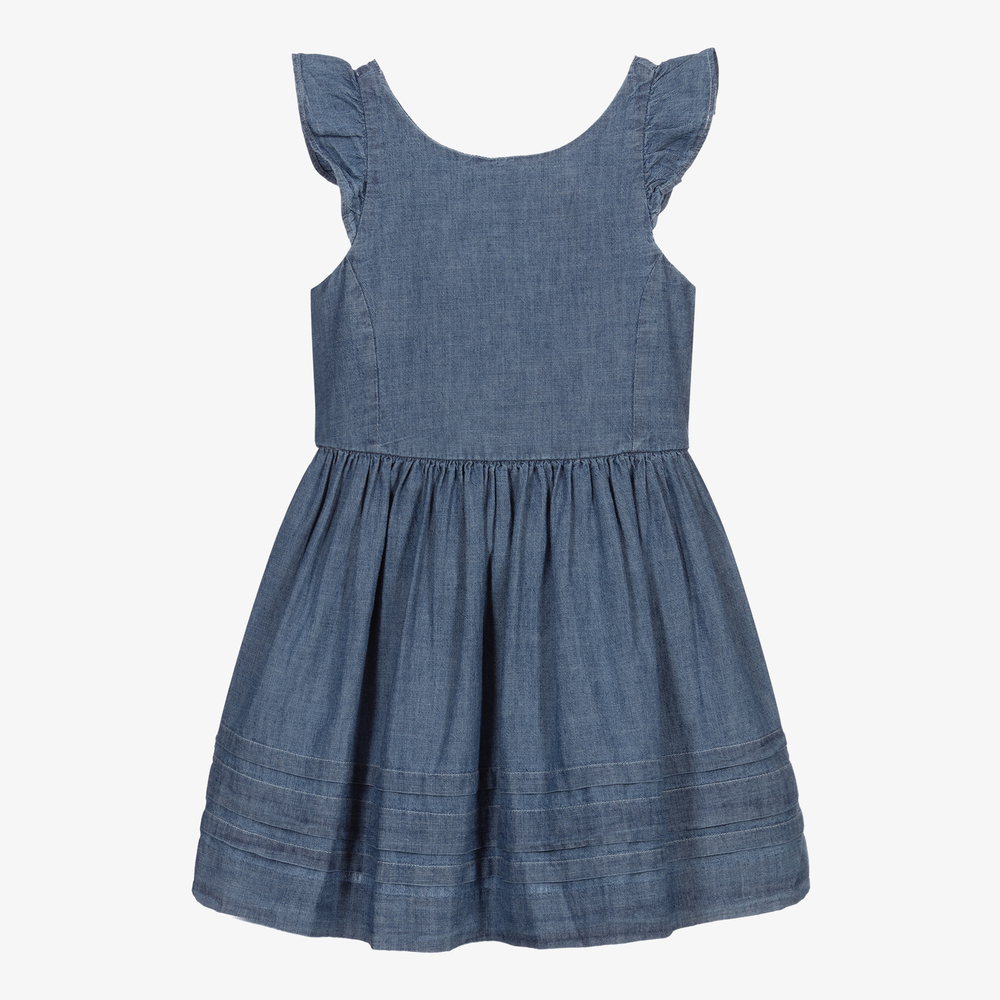 Polo Ralph Lauren - Голубое платье из шамбре с рюшами | Childrensalon