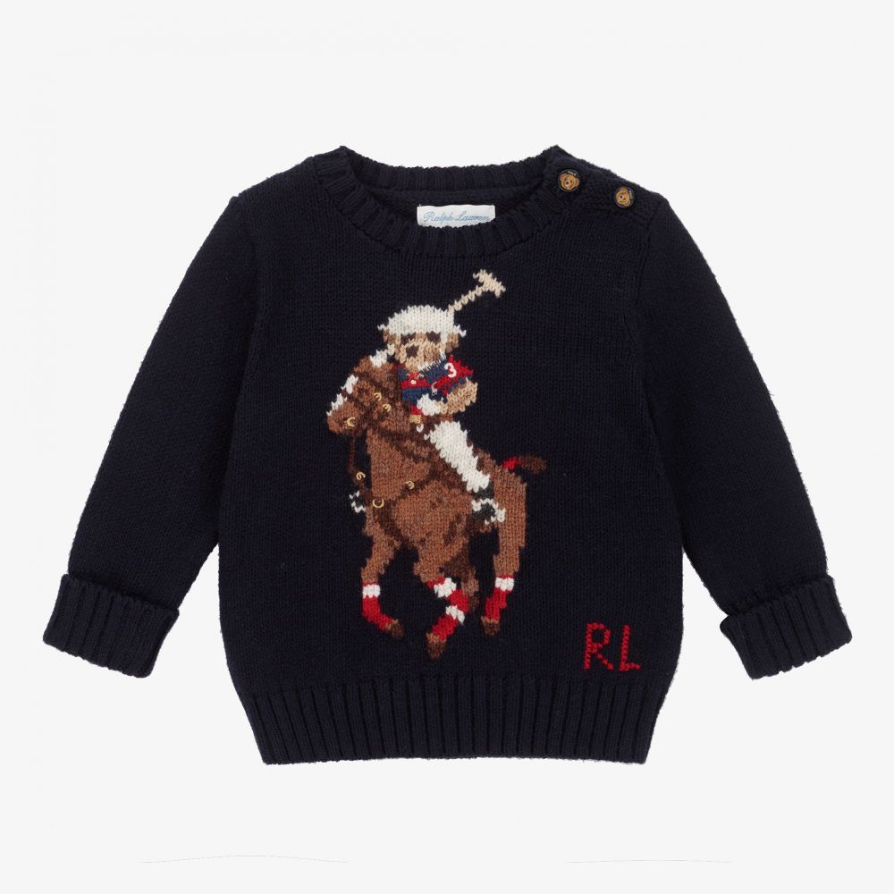 Ralph Lauren - Синий свитер из хлопка для малышей | Childrensalon