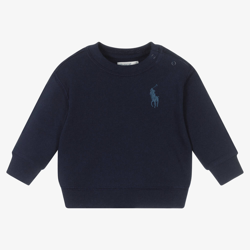 Ralph Lauren - Blue Cotton Baby Sweatshirt  | Childrensalon