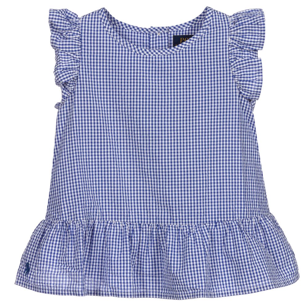 Polo Ralph Lauren - Blouse vichy bleue en coton | Childrensalon