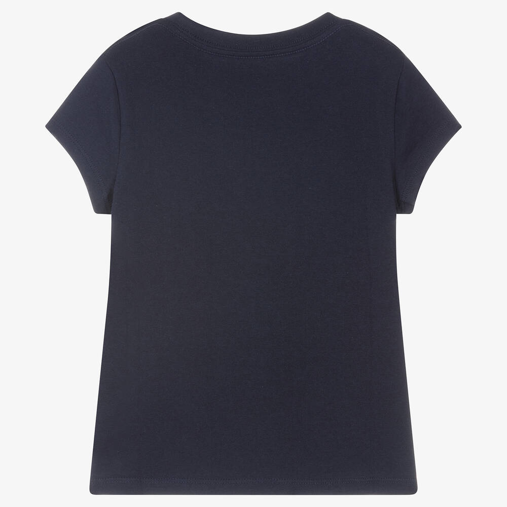 Tシャツ・カットソー POLO RALPH LAUREN DARK BLUE COTTON T-SHIRT Polo Ralph Lauren - Blue Cotton Logo T-Shirt | Childrensalon