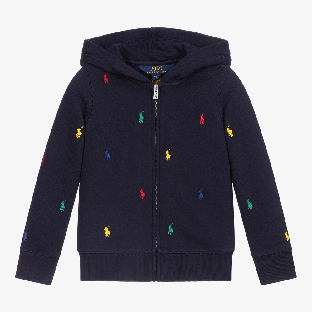 Polo Ralph Lauren - Chaqueta azul de algodón con cremallera y capucha |  Childrensalon Outlet
