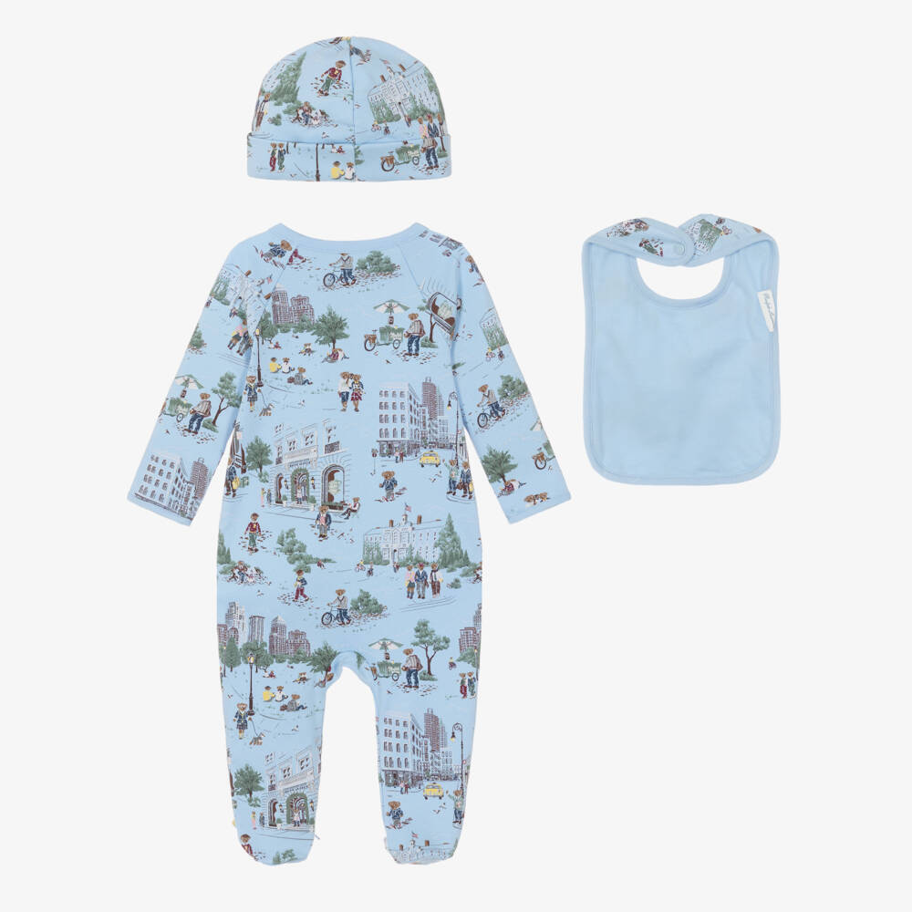 Ralph Lauren-Blue Cotton New York City Babysuit Set | Childrensalon Outlet