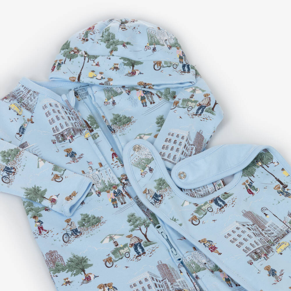 Ralph Lauren-Blue Cotton New York City Babysuit Set | Childrensalon Outlet