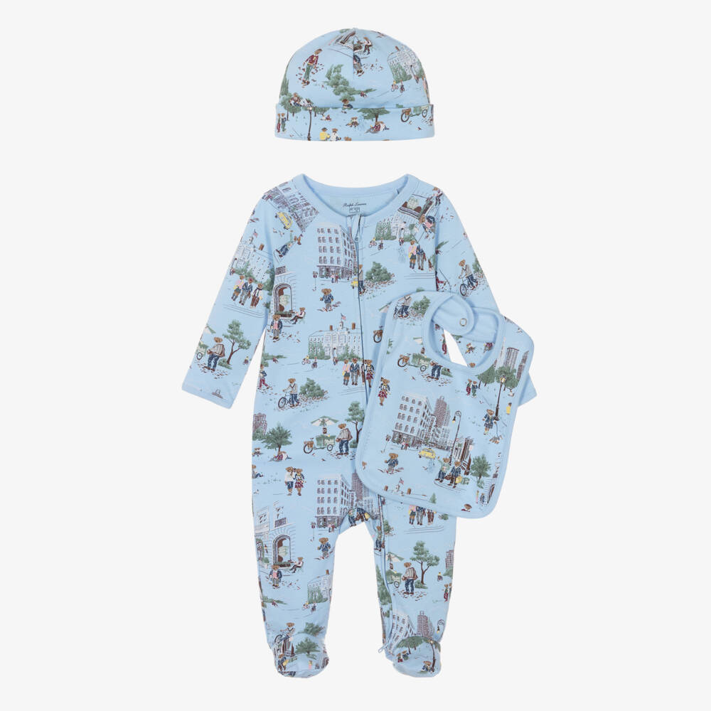 Ralph Lauren-Blue Cotton New York City Babysuit Set | Childrensalon Outlet