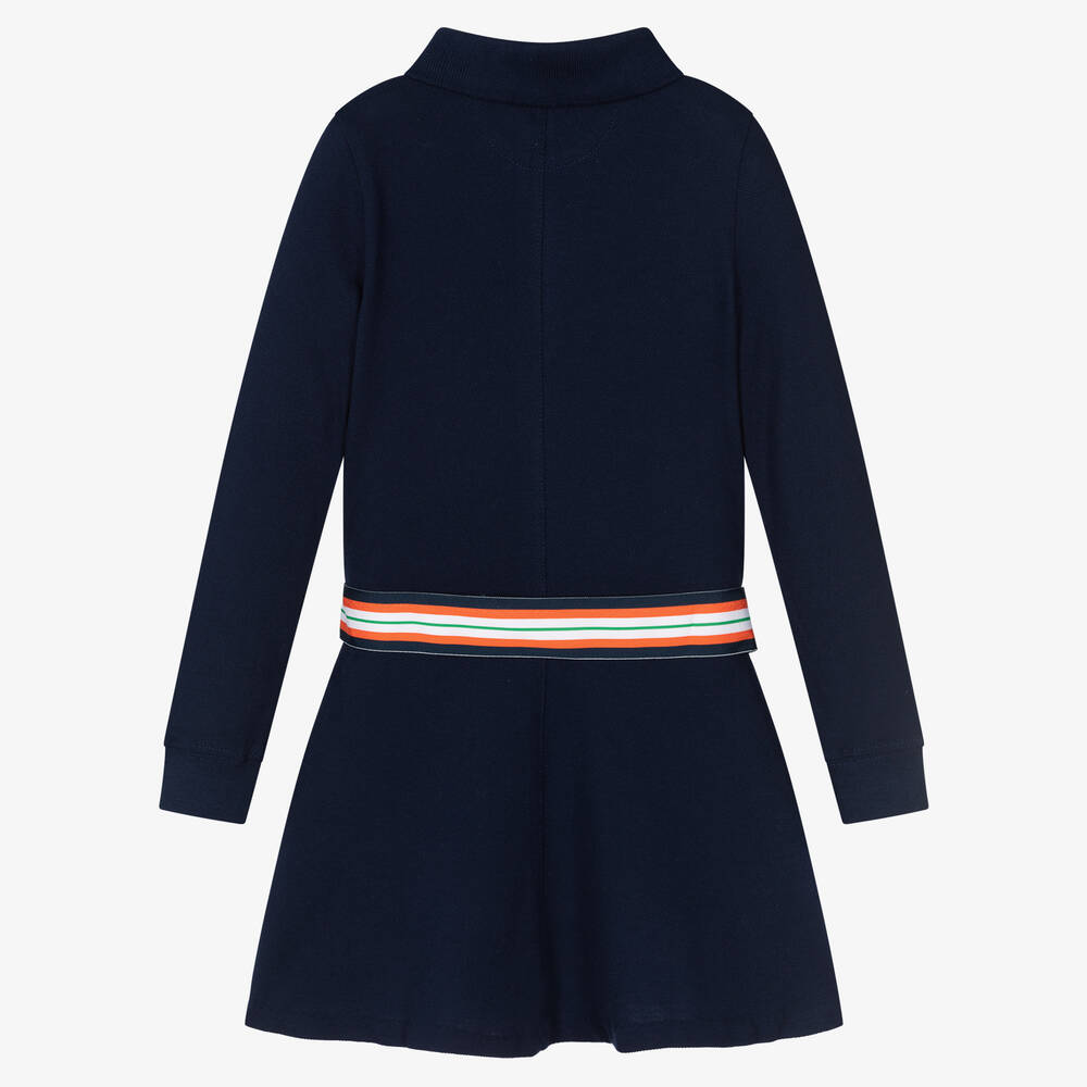 Polo رالف لورين-فستان بحزام قطن بيكيه لون كحلي | Childrensalon Outlet
