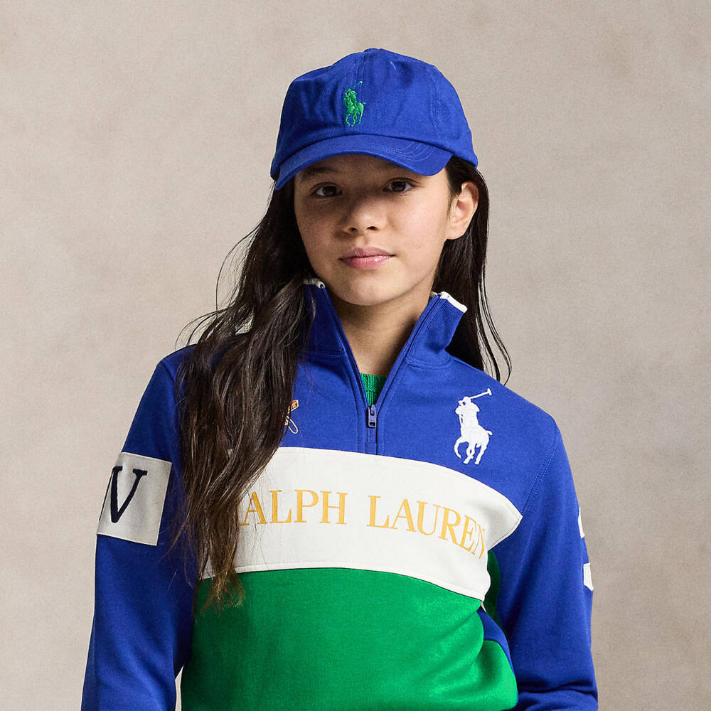 Ralph Lauren-Blue Cotton Twill Baseball Cap with Embroidered Logos | Childrensalon Outlet