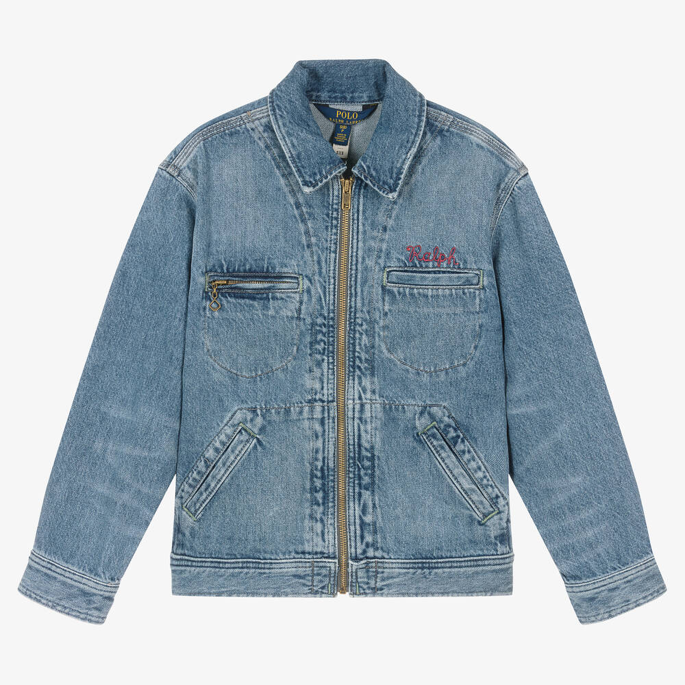 Ralph Lauren - Blaue bestickte Baumwoll-Jeansjacke | Childrensalon