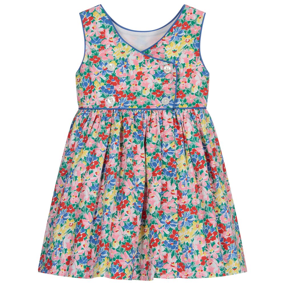 Ralph Lauren-طقم فستان وسروال قطن بوبلين لون أزرق بطبعة ورود | Childrensalon Outlet