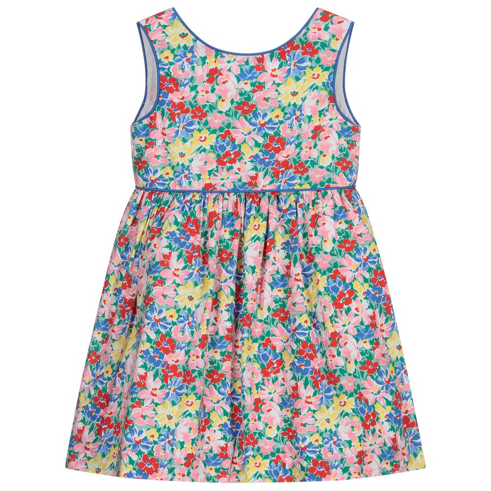 Ralph Lauren-طقم فستان وسروال قطن بوبلين لون أزرق بطبعة ورود | Childrensalon Outlet