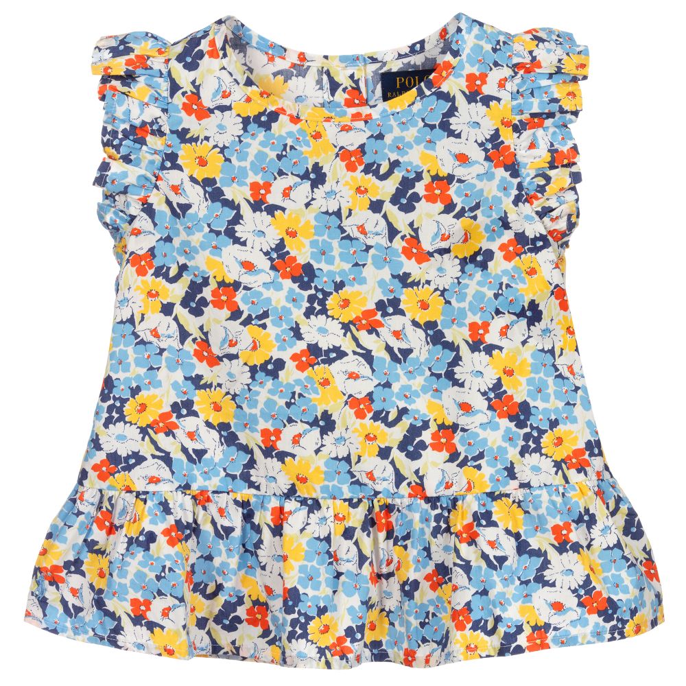 Polo Ralph Lauren - Голубой хлопковый топ в цветочек | Childrensalon