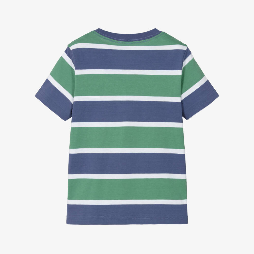 Ralph Lauren-Blue & Green Striped Cotton Polo Bear T-Shirt | Childrensalon Outlet