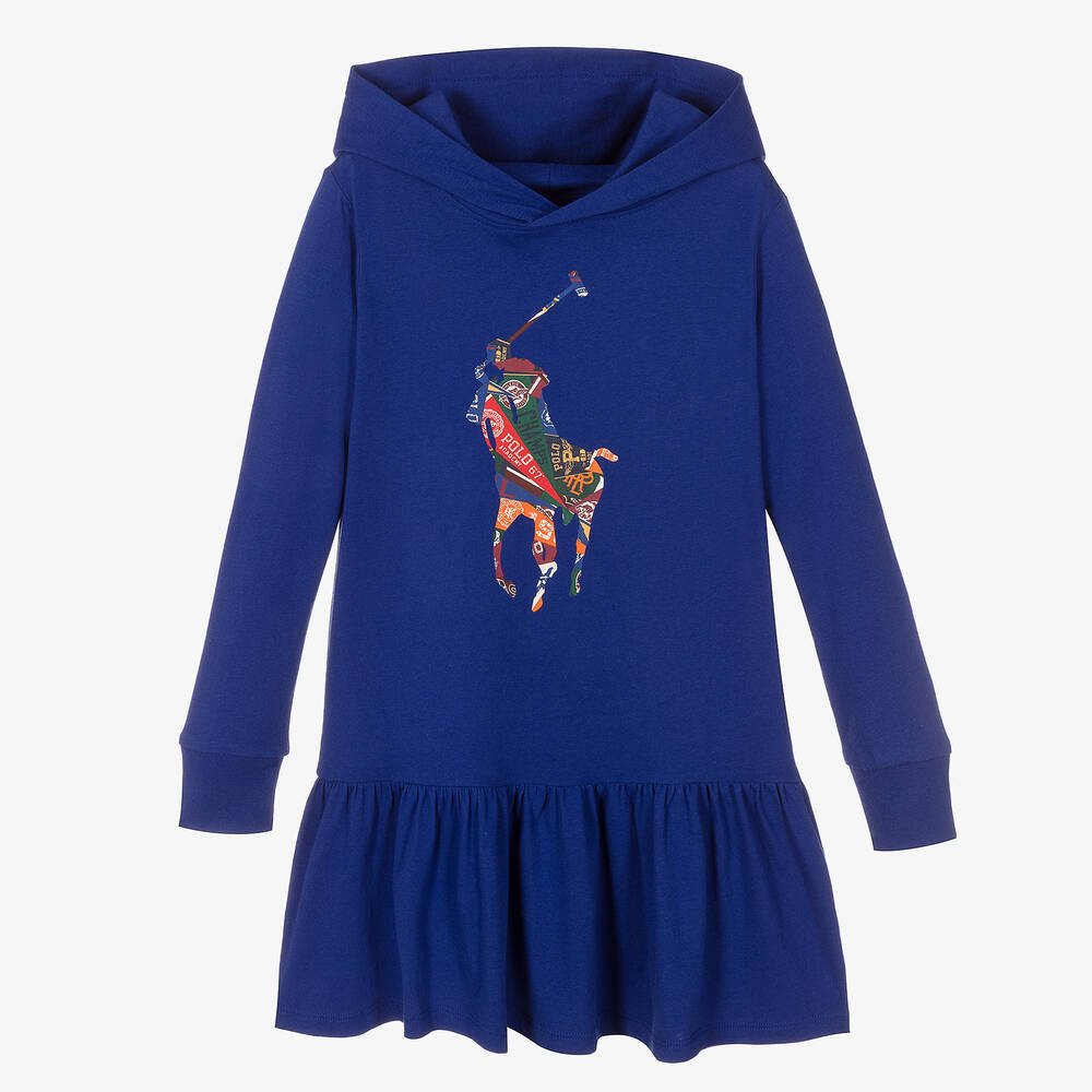 Polo Ralph Lauren - Blaues Sweatshirtkleid mit Kapuze | Childrensalon