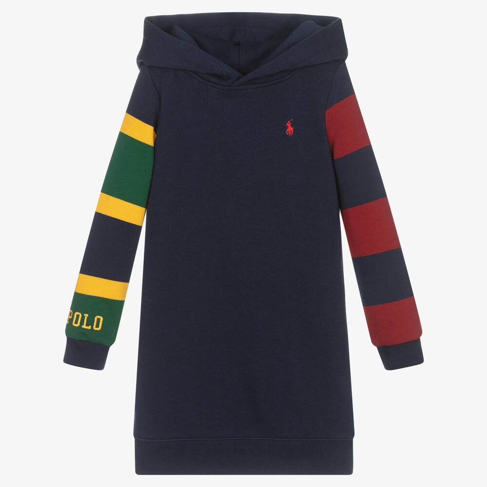 Polo Ralph Lauren - Blaues Sweatshirtkleid mit Kapuze | Childrensalon