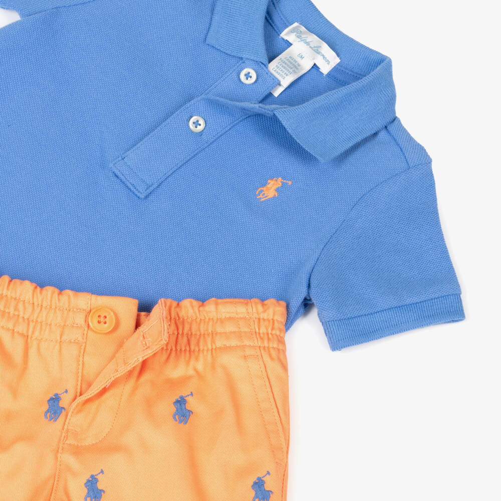 Ralph Lauren-Blue Orange Baby Boys Polo Set | Childrensalon Outlet