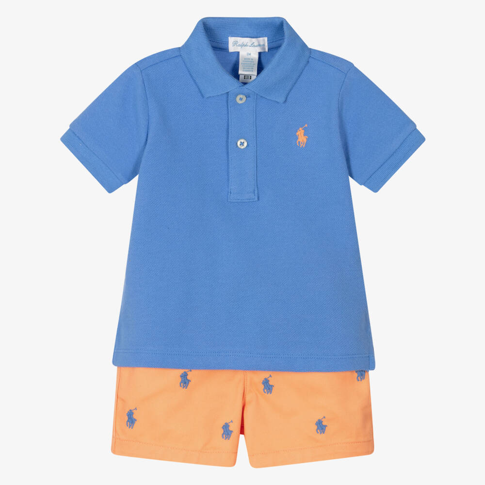 Ralph Lauren-Blue Orange Baby Boys Polo Set | Childrensalon Outlet