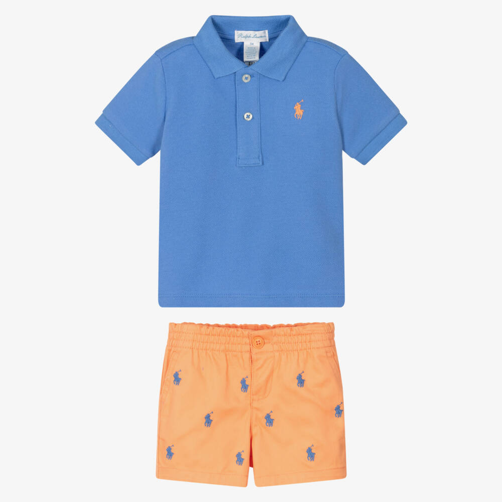 Ralph Lauren-Blue Orange Baby Boys Polo Set | Childrensalon Outlet