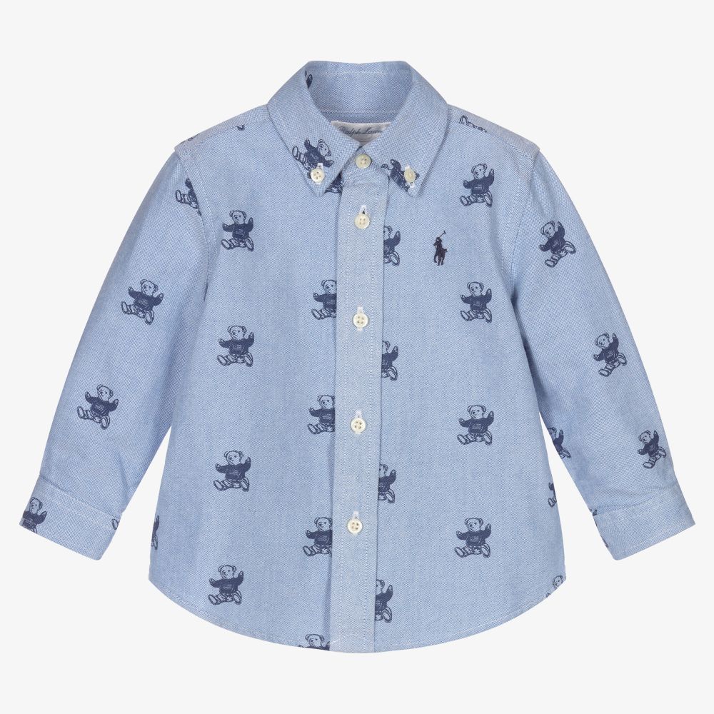 Ralph Lauren - Chemise Oxford coton bleu Ours | Childrensalon