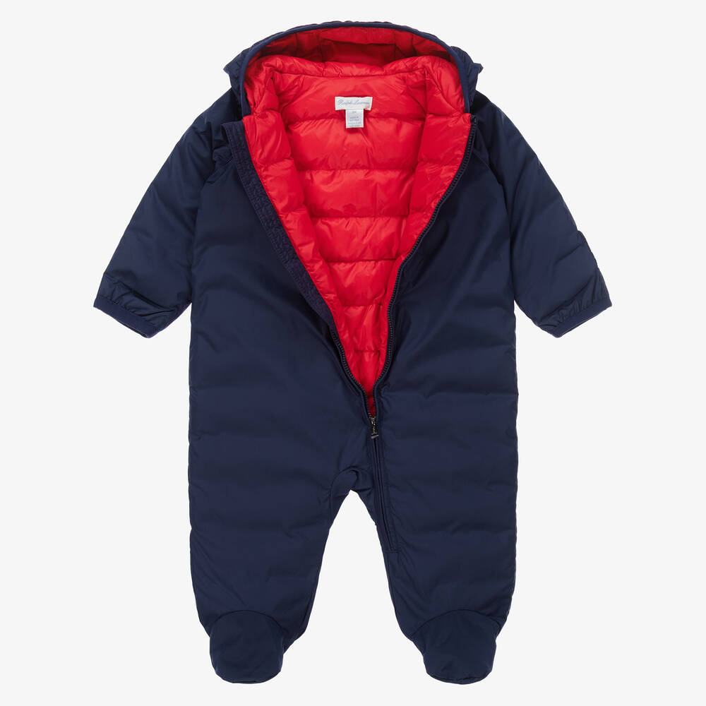 Ralph Lauren Blue Padded Logo Baby Snowsuit Childrensalon Outlet