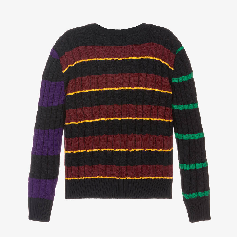 Поло Ralph Lauren-Сине-красный свитер крупной вязки | Childrensalon Outlet