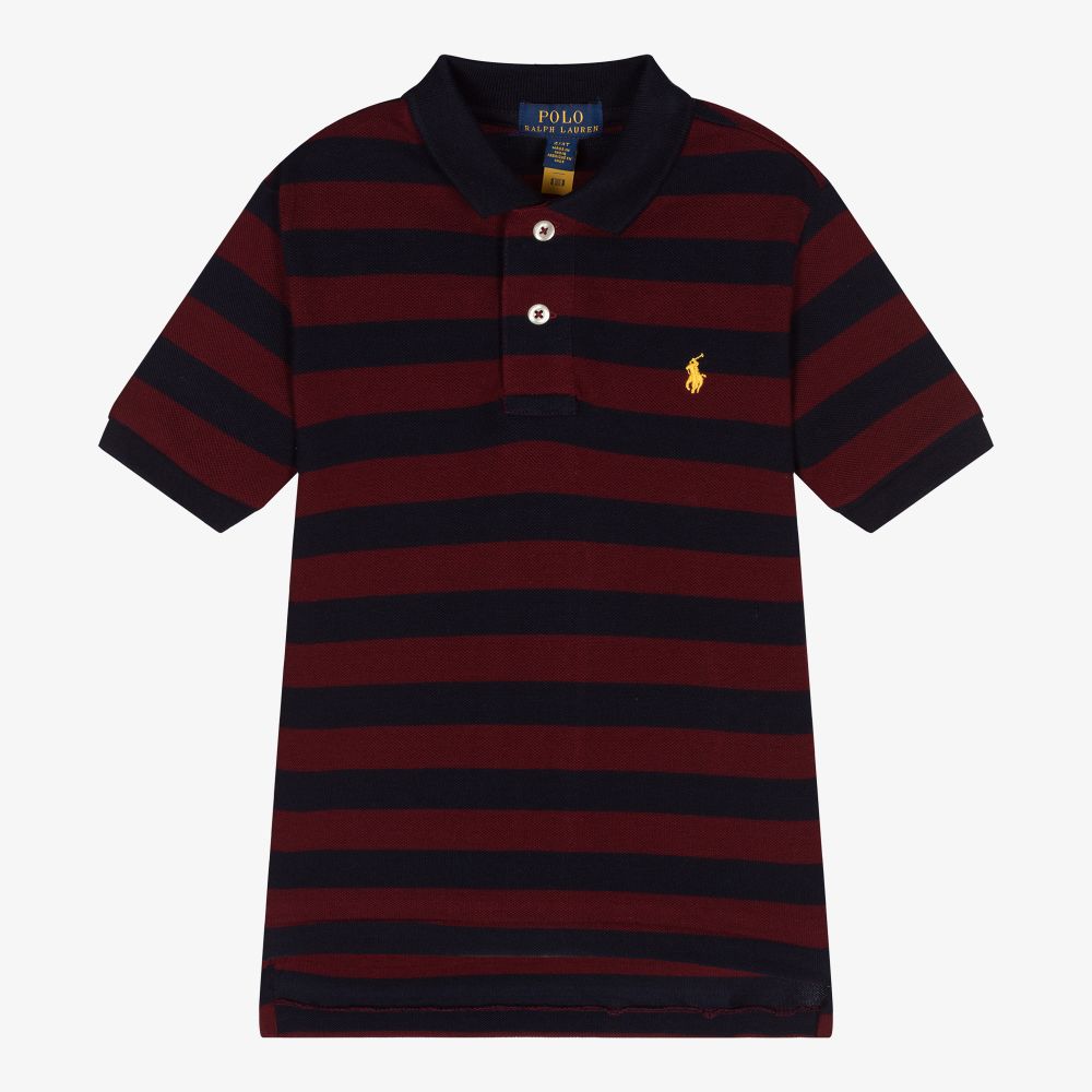 Polo Ralph Lauren - توب بولو قطن بيكيه مقلم لون كحلي وأحمر للأولاد | Childrensalon