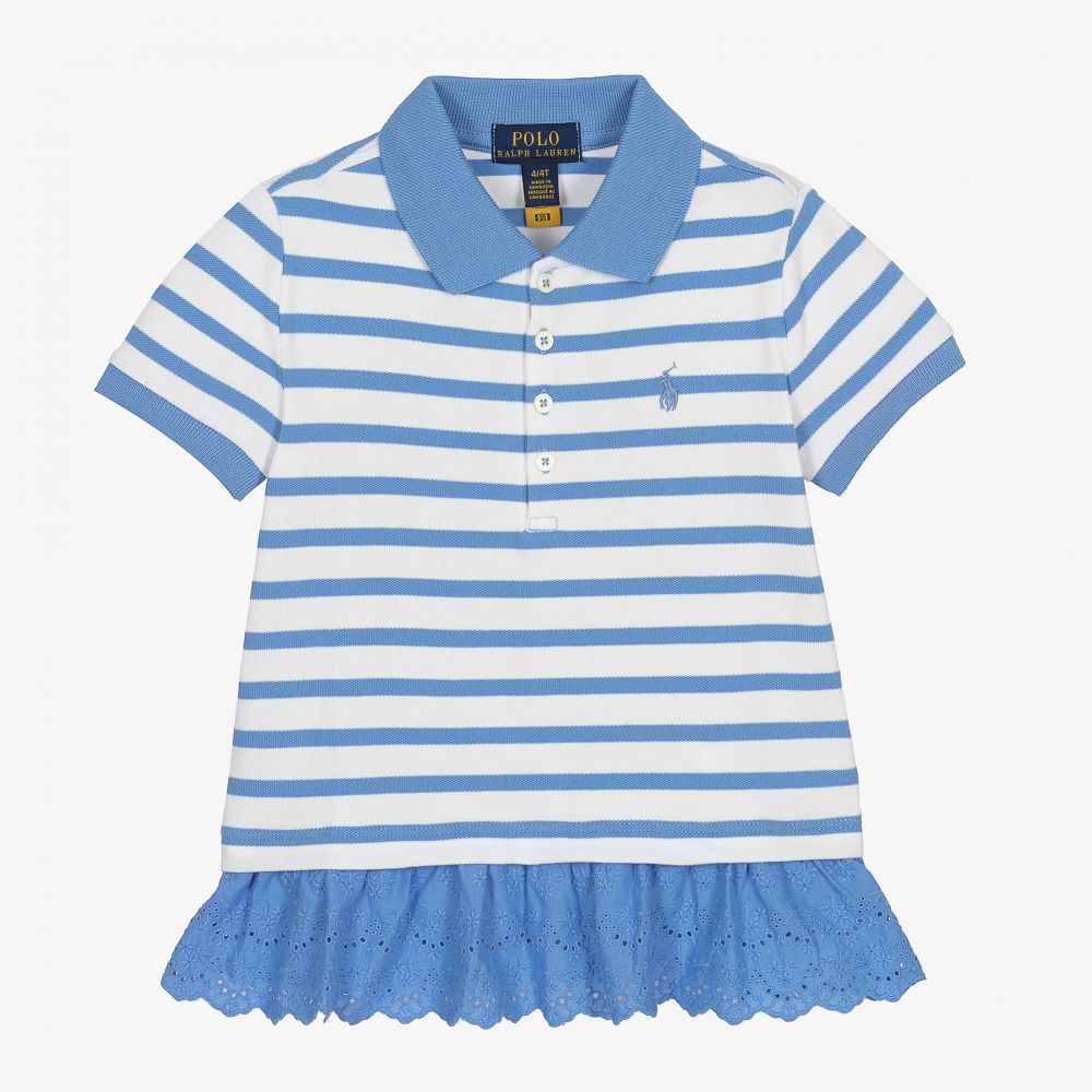 Polo Ralph Lauren - Blue Striped Ruffle Polo Shirt | Childrensalon