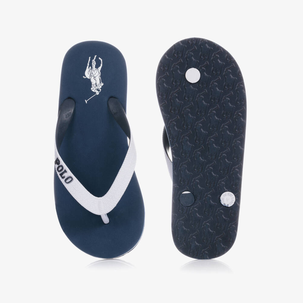 Polo Ralph Lauren-Blue & White Logo Flip-Flops | Childrensalon Outlet