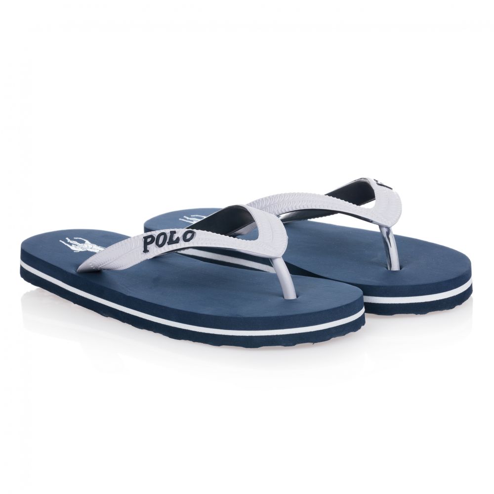 Polo Ralph Lauren - Tongs bleues et blanches | Childrensalon