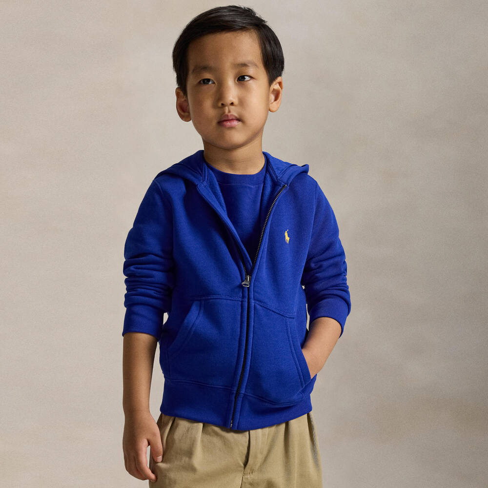 Ralph Lauren-Boys Azure Blue Cotton Pony Logo Zip-Up Hoodie | Childrensalon Outlet