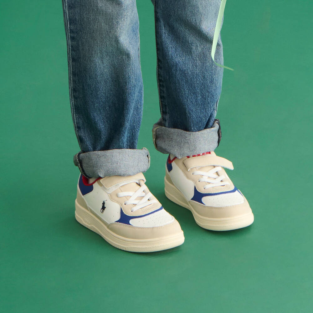Ralph Lauren-Boys Beige and White Trainers | Childrensalon Outlet